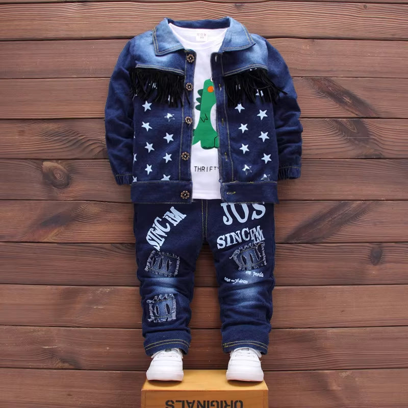 2024 Boys Clothing Sets New Kids Cotton Suit Autumn Long - Sleeved Three Piece Jacket+Jeans+T-Shirt Fashion Casual Children Sets