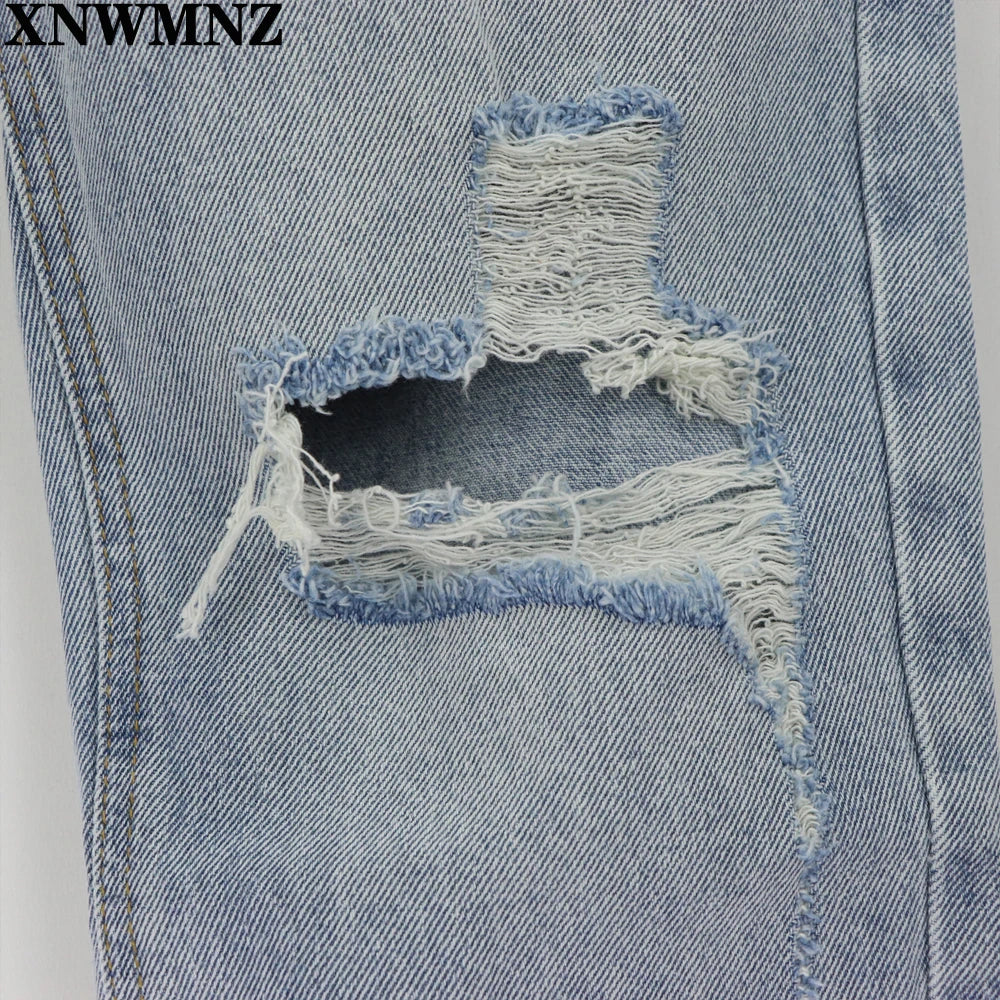 Vintage Mom Jeans High Waisted Jeans Woman Ripped Boyfriend Jeans for Women Korean Style Distressed Jeans Blue Denim Pants