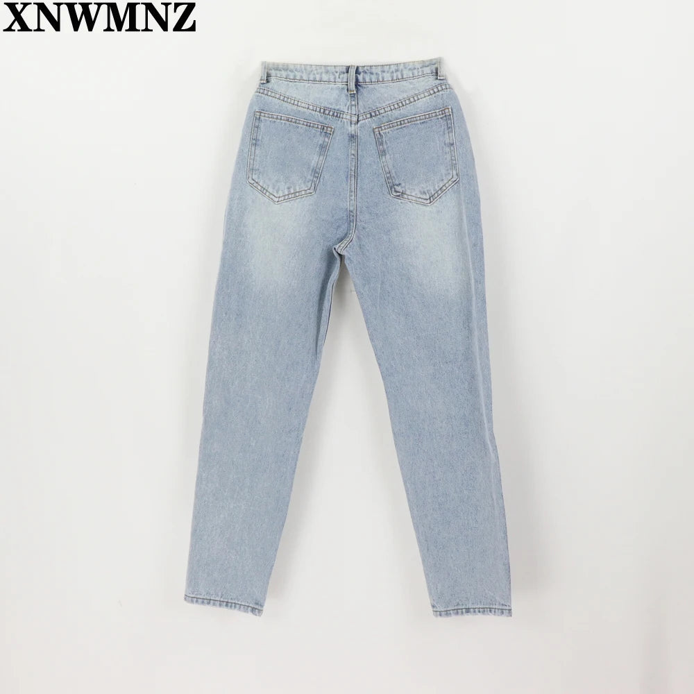 Vintage Mom Jeans High Waisted Jeans Woman Ripped Boyfriend Jeans for Women Korean Style Distressed Jeans Blue Denim Pants