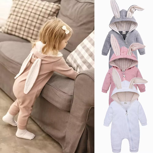 Autumn Newborn Clothes Baby Girls Pink Bunny Romper Infant Cute Cotton Jumpsuit Toddler Playsuit Overalls Boys Long Sleeve Cloth
