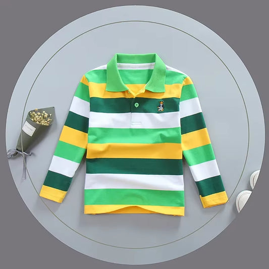 Boy Polo Shirt Kids Clothes Tops Color Stripes Turn-Down Collar Autumn Long Sleeve Polos Baby Boy Camisetas Boys Shirts Teen
