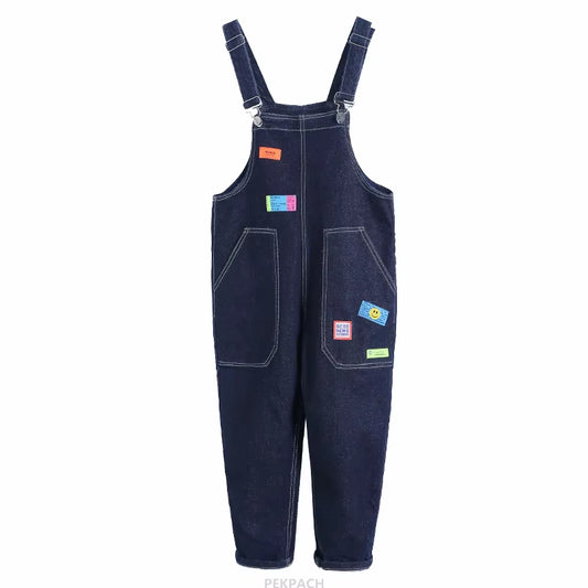 New Design Kids Denim Patchwork Overalls for Girl Casual Jeans Suspenders with Strap Teen Child Vintage Dark Blue Jeans Jumpsuit