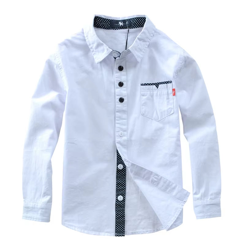 Hot Sale Children Boys Shirts Spring 2023 Fashion Solid Color Kids Baby Shirts Children Clothing Shirt White Long Sleeve 3-12Yrs