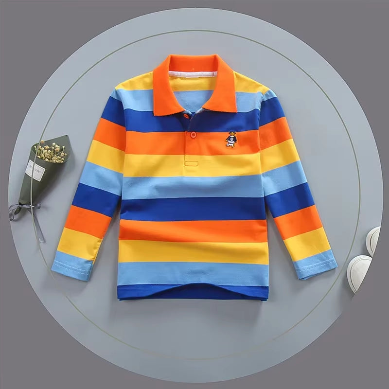 Boy Polo Shirt Kids Clothes Tops Color Stripes Turn-Down Collar Autumn Long Sleeve Polos Baby Boy Camisetas Boys Shirts Teen