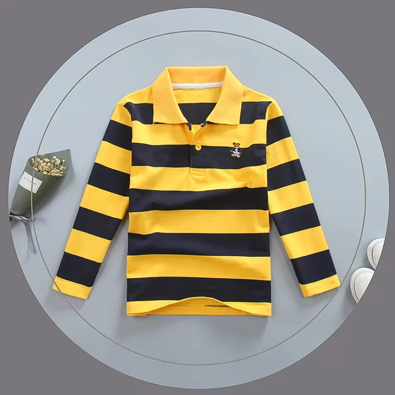 Boy Polo Shirt Kids Clothes Tops Color Stripes Turn-Down Collar Autumn Long Sleeve Polos Baby Boy Camisetas Boys Shirts Teen