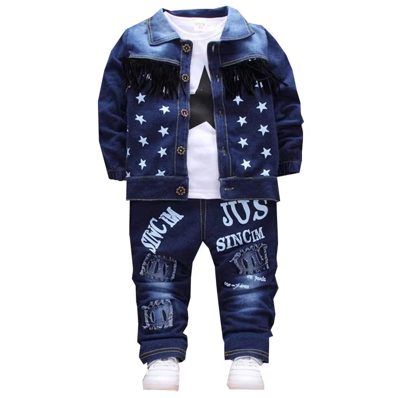 2024 Boys Clothing Sets New Kids Cotton Suit Autumn Long - Sleeved Three Piece Jacket+Jeans+T-Shirt Fashion Casual Children Sets