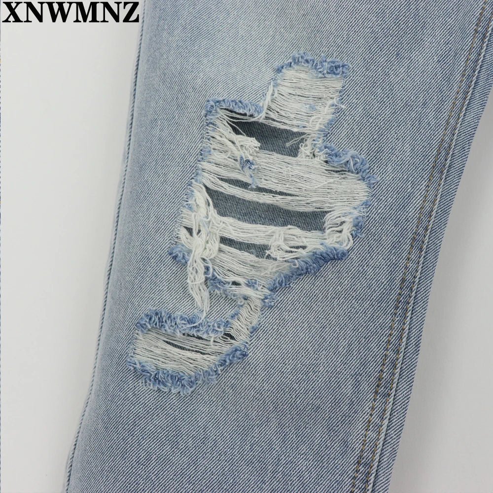 Vintage Mom Jeans High Waisted Jeans Woman Ripped Boyfriend Jeans for Women Korean Style Distressed Jeans Blue Denim Pants