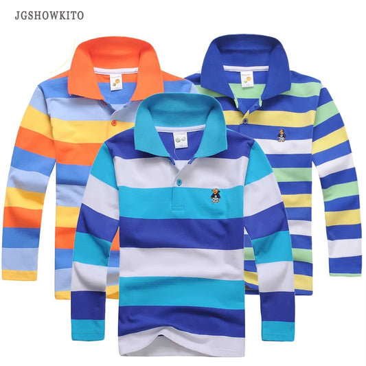 Boy Polo Shirt Kids Clothes Tops Color Stripes Turn-Down Collar Autumn Long Sleeve Polos Baby Boy Camisetas Boys Shirts Teen