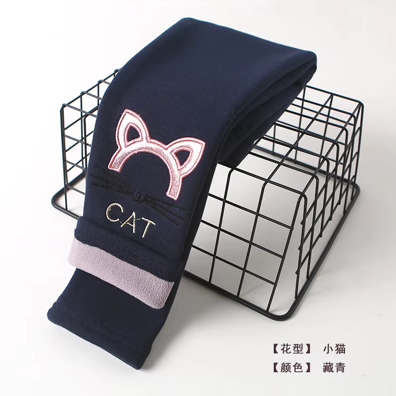 Girls Cotton Warm Leggings Winter Kids Cartoon Thick Velvet Pants for Baby Girls Children Cute Trousers Clothes Outfits Bootcut