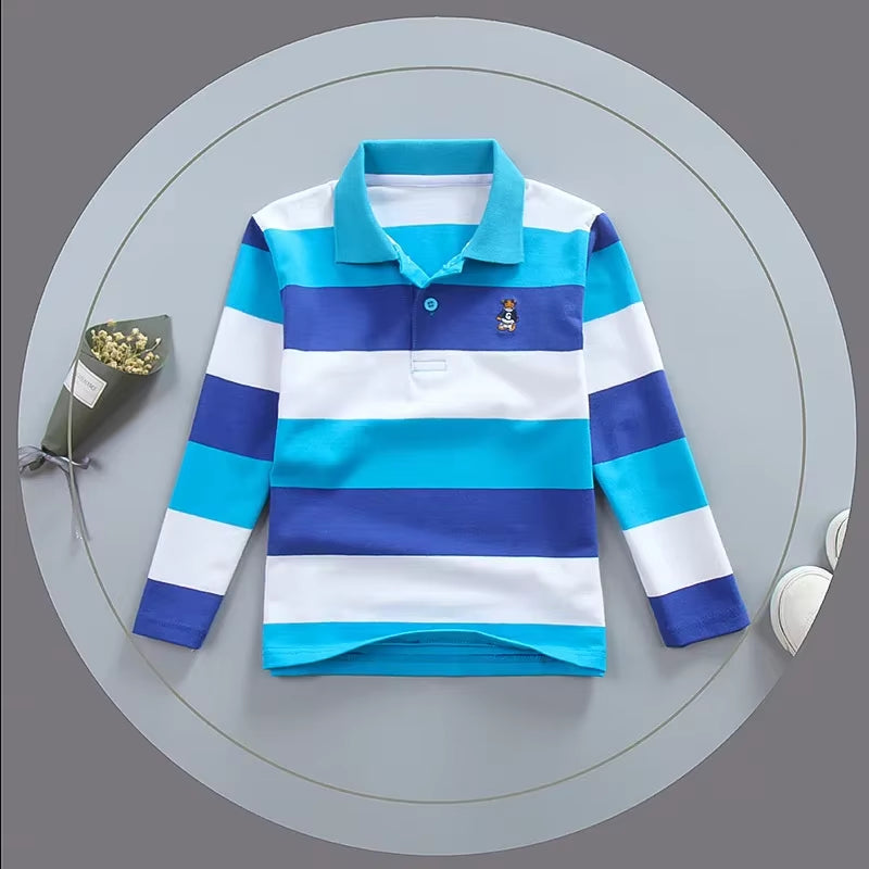 Boy Polo Shirt Kids Clothes Tops Color Stripes Turn-Down Collar Autumn Long Sleeve Polos Baby Boy Camisetas Boys Shirts Teen