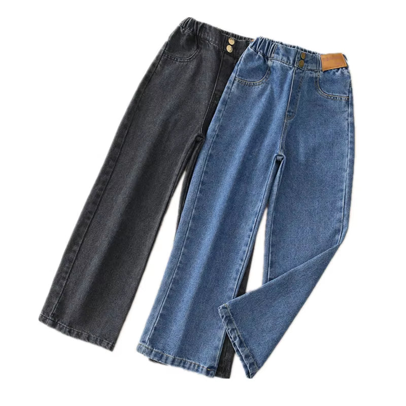 Teenage Girls Retro Jeans Spring Autumn Casual Fashion Kids Wide Leg Straight Jeans Pants School Children Denim Trousers 5-14Y