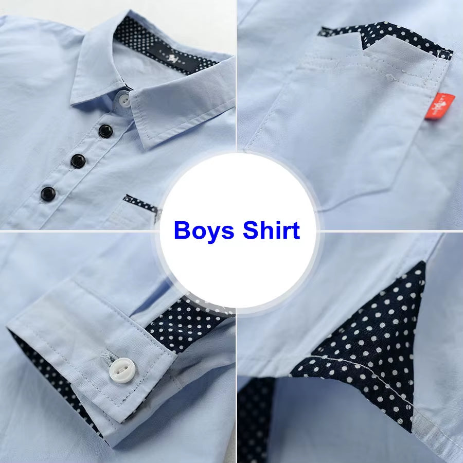 Hot Sale Children Boys Shirts Spring 2023 Fashion Solid Color Kids Baby Shirts Children Clothing Shirt White Long Sleeve 3-12Yrs