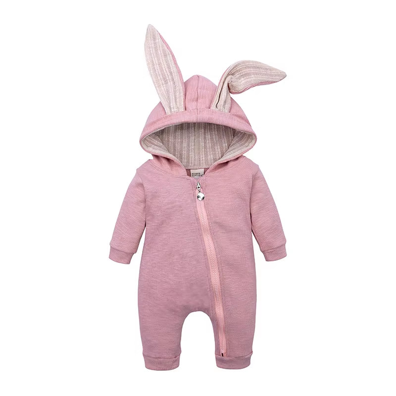 Autumn Newborn Clothes Baby Girls Pink Bunny Romper Infant Cute Cotton Jumpsuit Toddler Playsuit Overalls Boys Long Sleeve Cloth