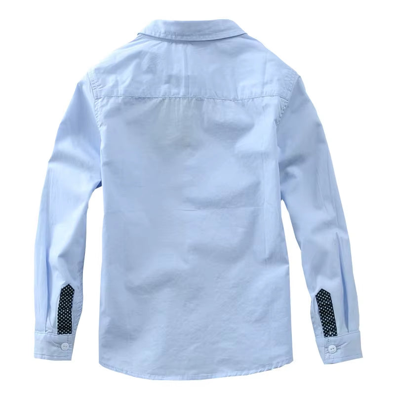 Hot Sale Children Boys Shirts Spring 2023 Fashion Solid Color Kids Baby Shirts Children Clothing Shirt White Long Sleeve 3-12Yrs