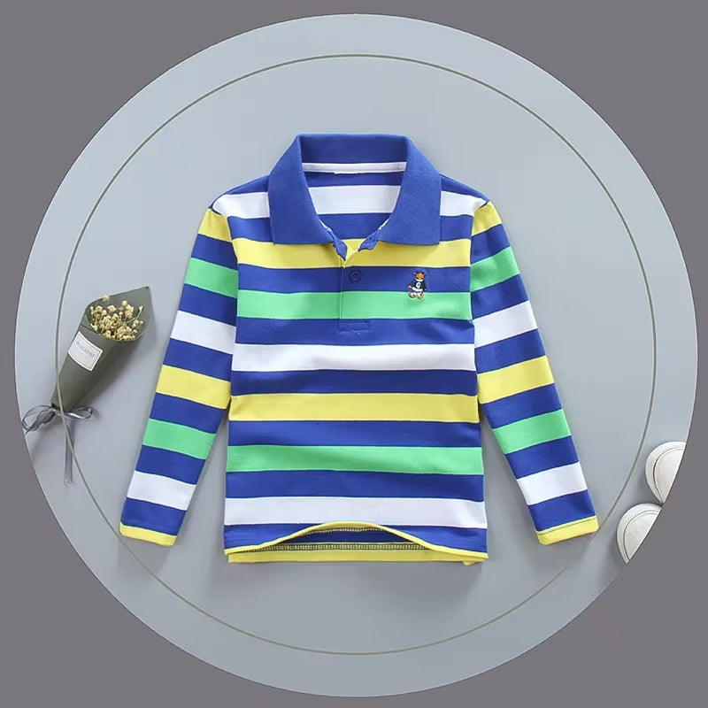 Boy Polo Shirt Kids Clothes Tops Color Stripes Turn-Down Collar Autumn Long Sleeve Polos Baby Boy Camisetas Boys Shirts Teen