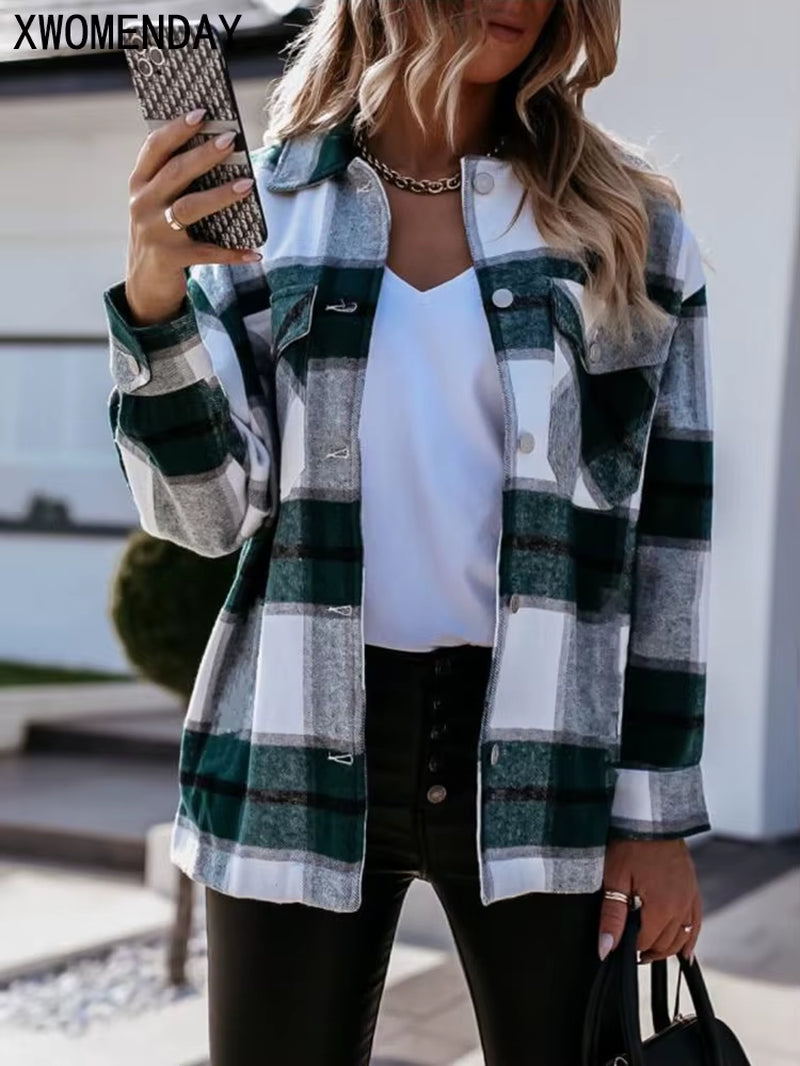 Shirts for Women Plaid Long Sleeve Button up Shirt Collared Tops and Blouse 2024 Autumn Spring Fashion Loose Casual Black White