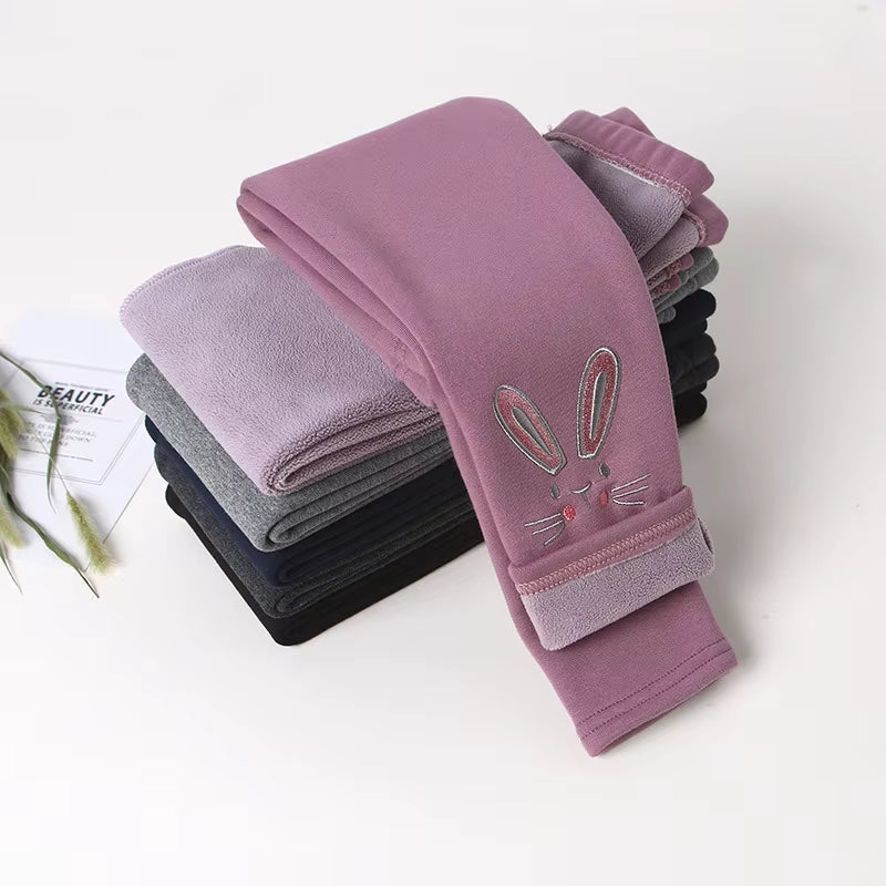Girls Cotton Warm Leggings Winter Kids Cartoon Thick Velvet Pants for Baby Girls Children Cute Trousers Clothes Outfits Bootcut